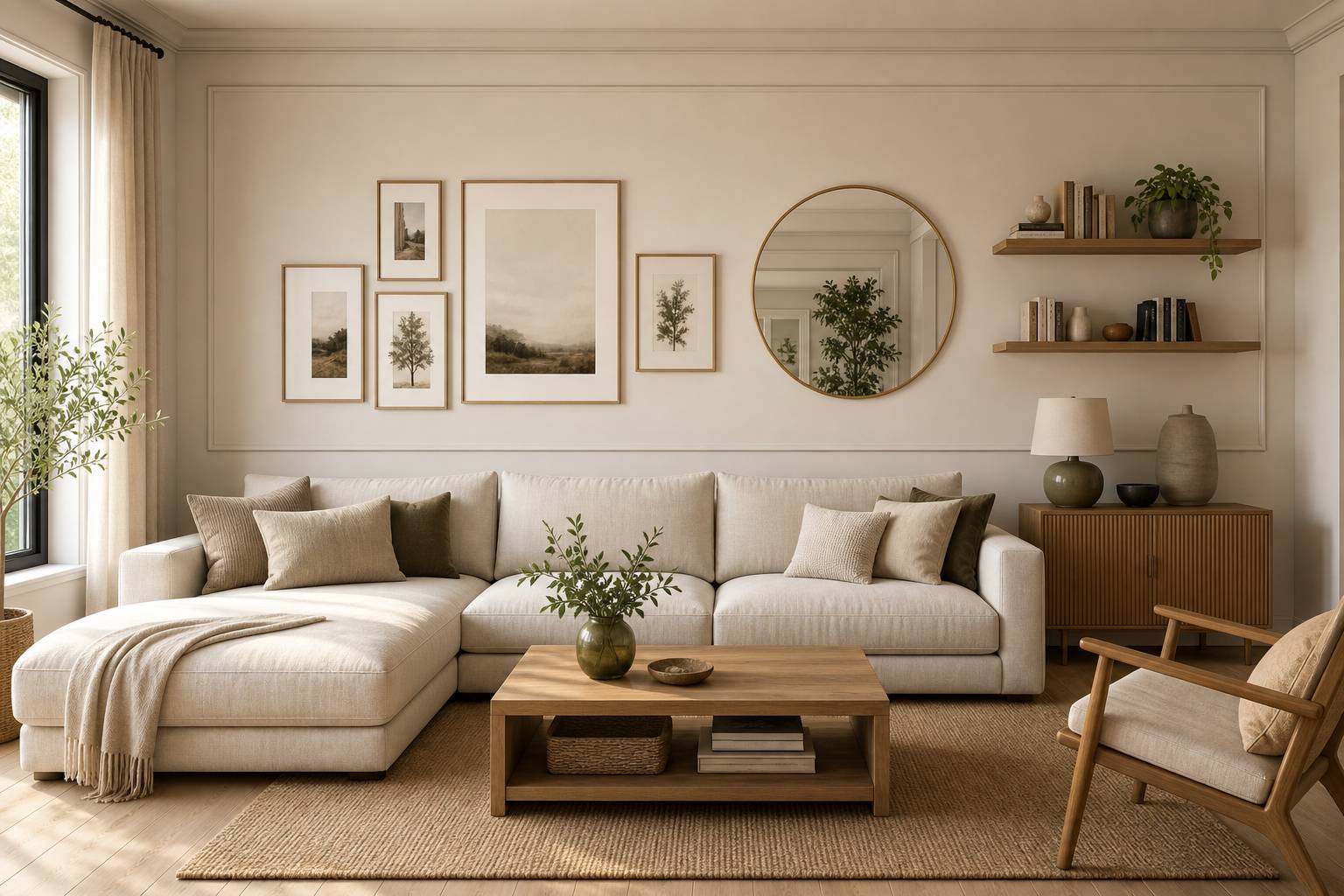 Cómo decorar una pared vacía del salón: ideas con cuadros, espejos, estanterías, molduras y papel pintado